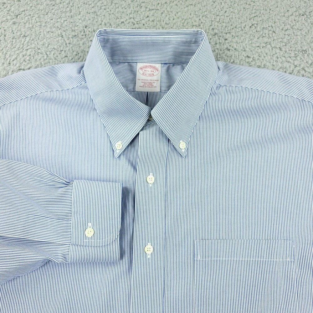 Brooks Brothers Shirt Mens 16 1/2 Blue Traditional Fit Business Casual Office