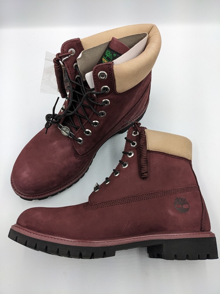 Timberland Premium 6-Inch Waterproof Boot in Burgundy Nubuck Size 11