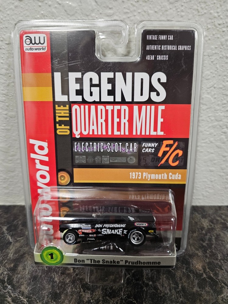 Auto World HO Scale Slot Car 1973 Plymouth Cuda Don Prudhomme Edition Black Brand New in Box