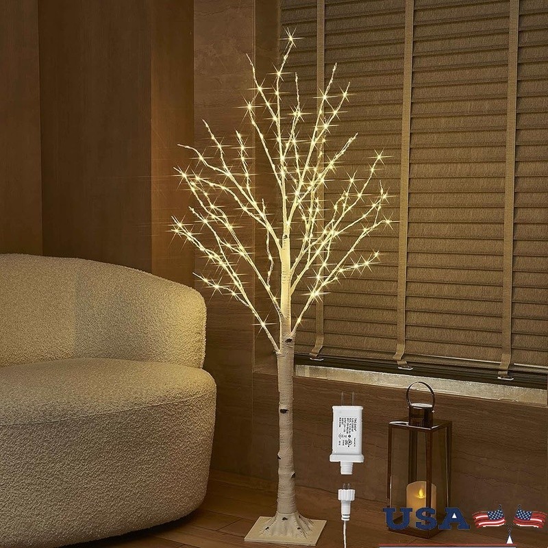 4FT Lighted Birch Tree Faux Indoor Outdoor Decor Adjustable Branches Holidays US