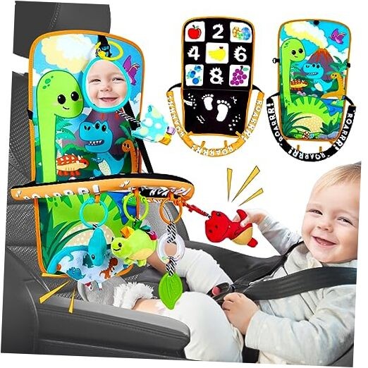 Baby Car Seat Toys - Kick and Play Double Sided Infant Car Seat Toys Dinosaurs