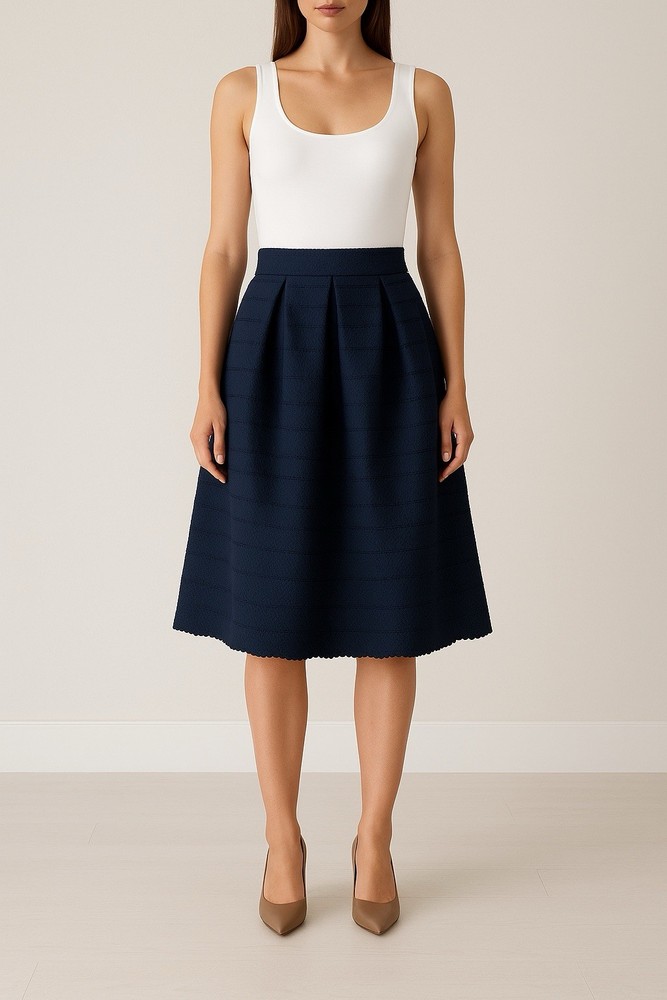 New York & Company Navy Textured A-Line Midi Skirt Size M New With Tags