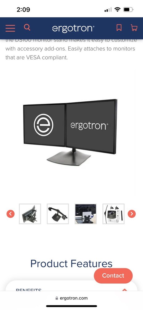 Ergotron DS100 Dual Monitor Desk Stand Horizontal Black 33-322-200 - NEW