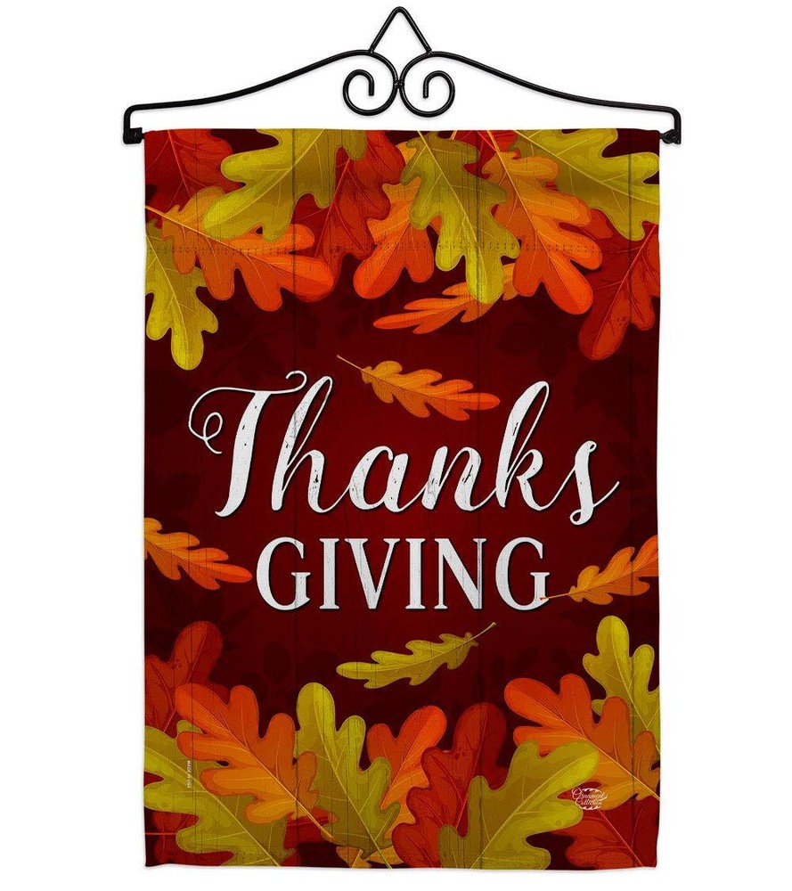 Thanksgiving Garden Flag Set Wall Hanger Fall Turkey Give Thanks Gobble Pumpk...