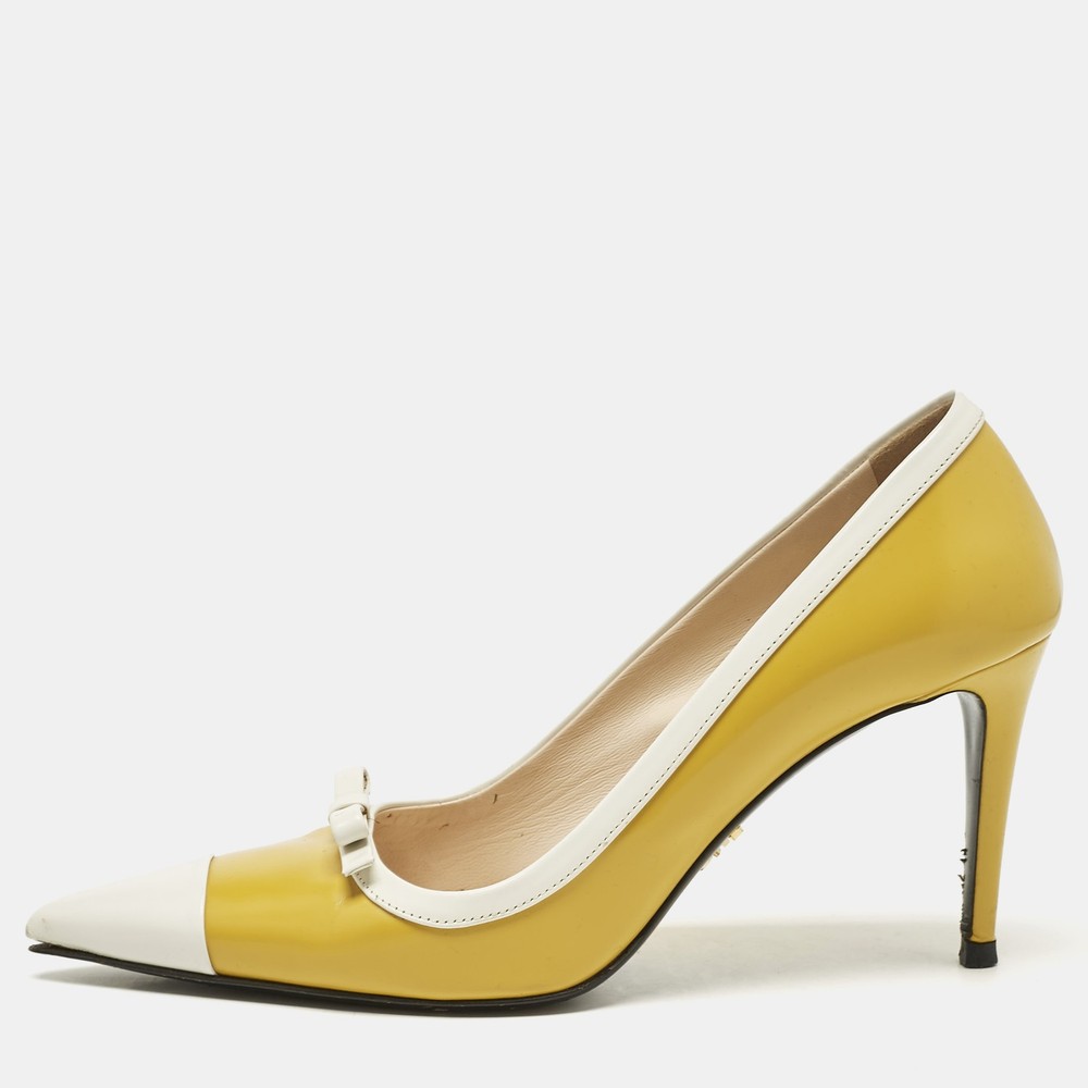 Prada Two Tone Leather Bow Pointed Toe Pumps Size 39