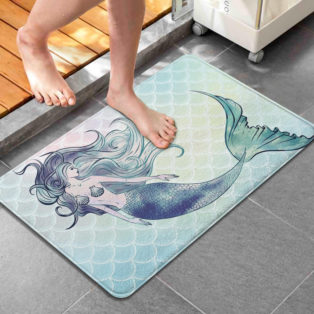 Non-slip Mermaid Imitation Cashmere Bath Mat with Super Absorbent Rubber Bottom