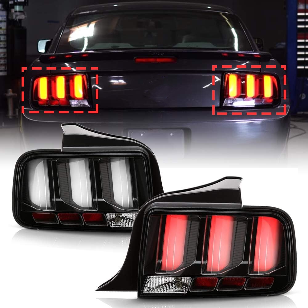1 Pair Tail Lights for 2005-2009 Ford Mustang Smoked LED Tube Signal Brake Lamps