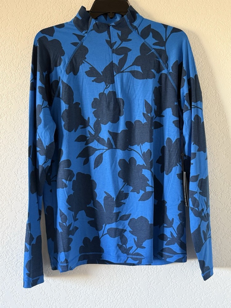 G/Fore G4 Luxe 1/4 Zip Mens Medium Racer Blue Navy Floral Golf Pullover NEW