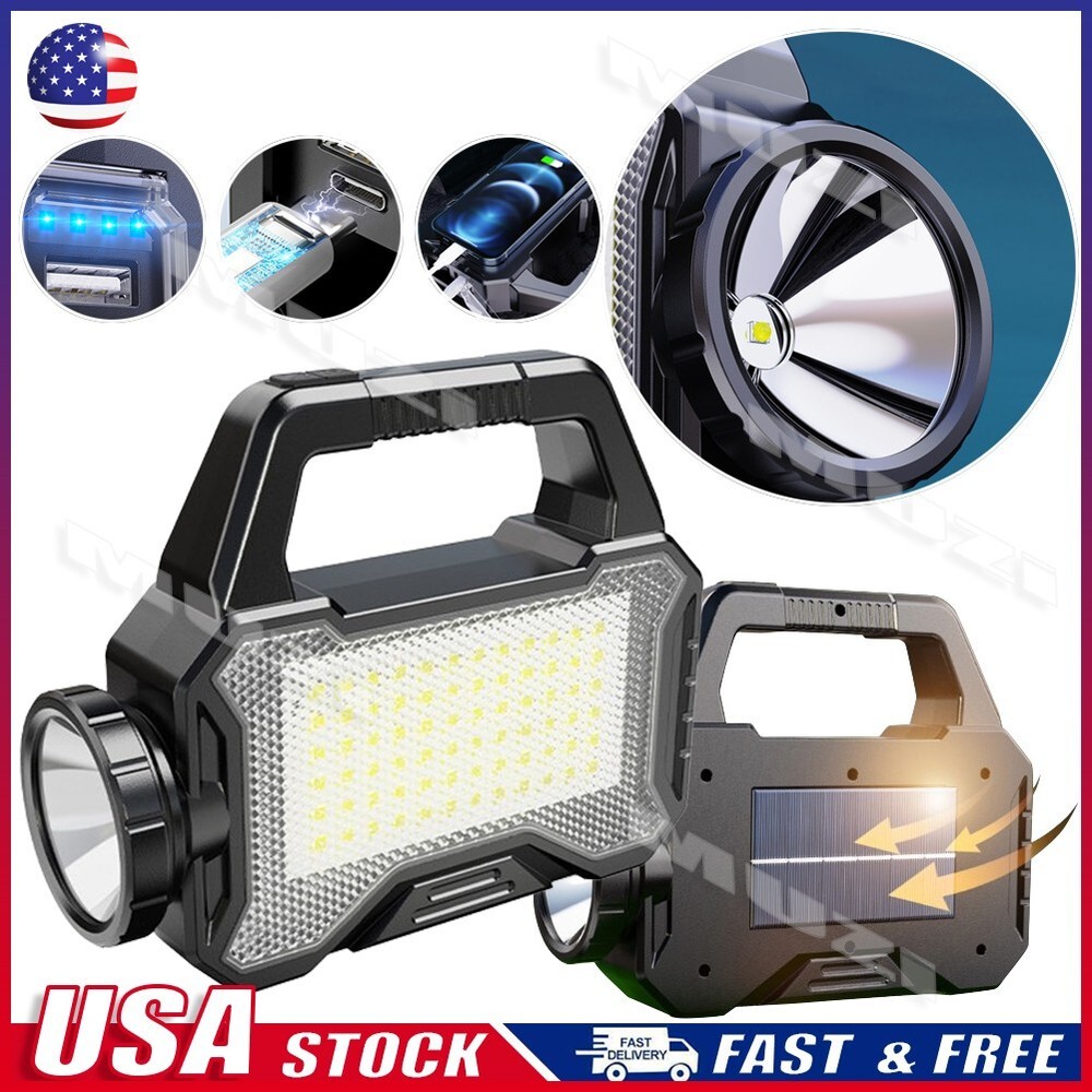 LED Flashlight COB Work Light Spotlight Solar Camping Torch COB Searchlight