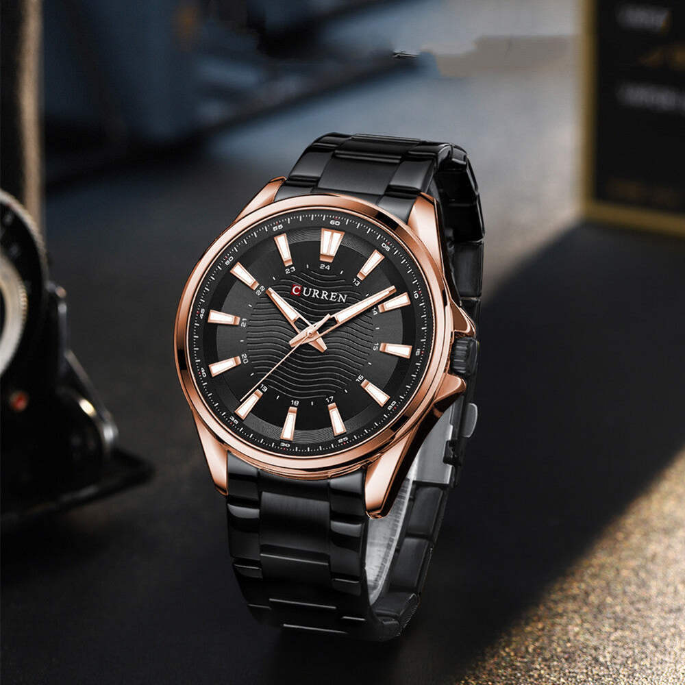 Men's Elegant Steel Strap Quartz Watch with Water Resistance and Multiple Color