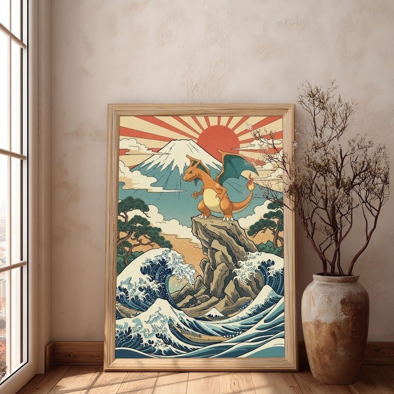 Pokémon Charizard Ukiyo‑e Art Print ,Japanese Style Picture ,Home Decor