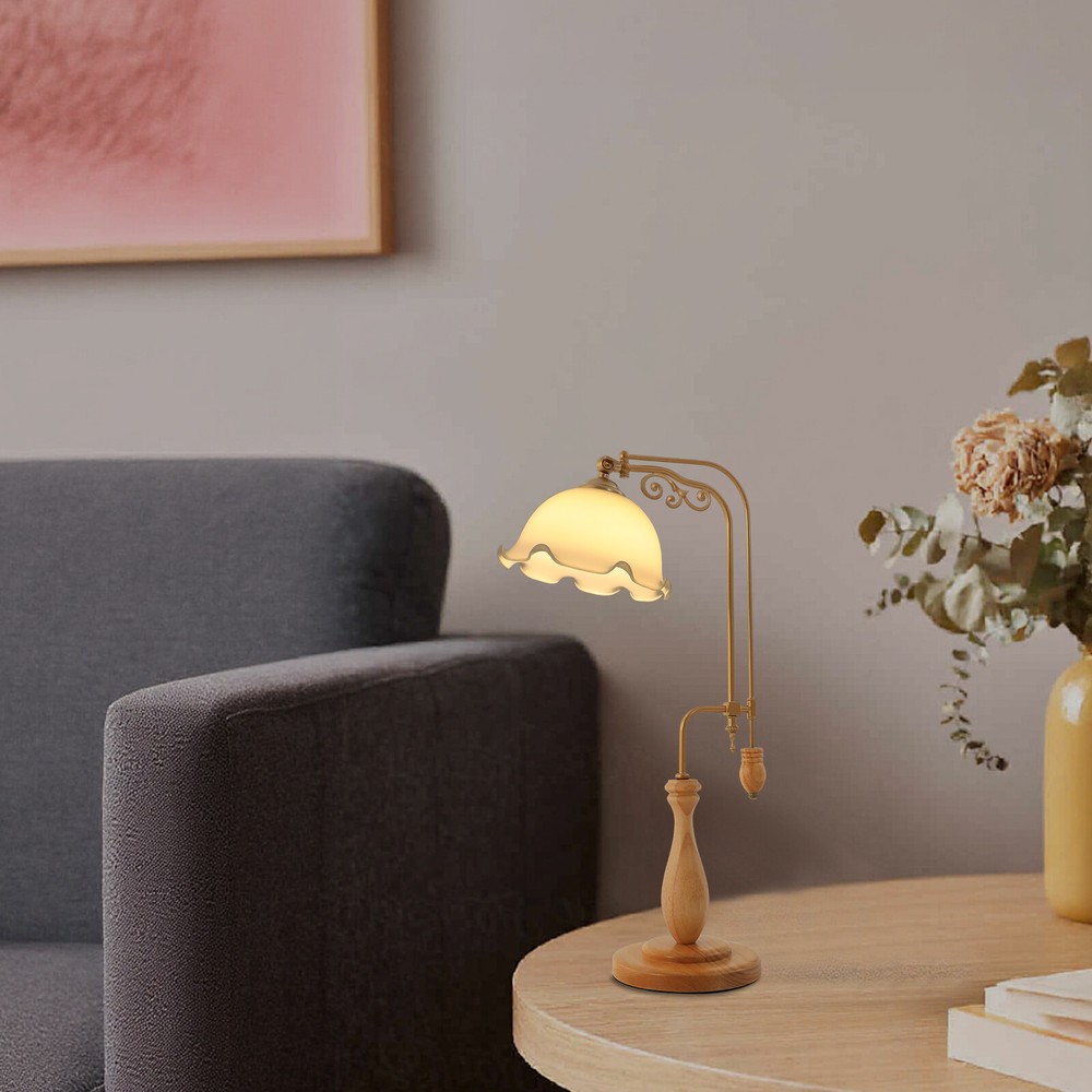 Retro Flower Table Lamp with Glass Lampshade for Bedroom or Bedside Night Light