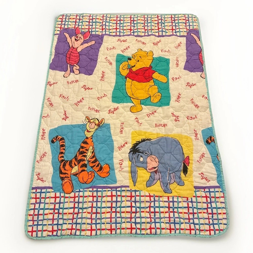 Vintage Winnie the Pooh Eeyore Tigger Comforter Baby Crib Blanket 1995