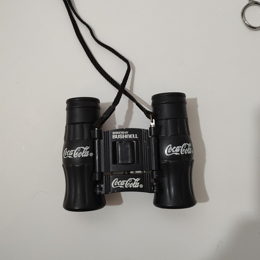 Vintage Bushnell Coca-Cola Bottle Shaped Compact Binoculars w/ Bottle Cap Covers