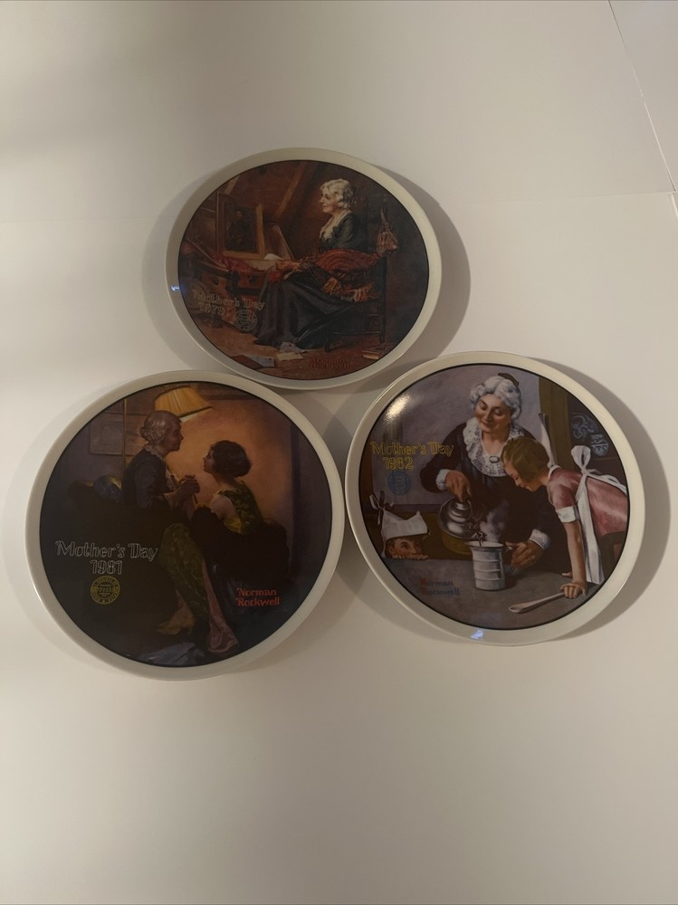 Lot 3 Norman Rockwell Plates The Cooking Lesson Reflections After The Party Wbox