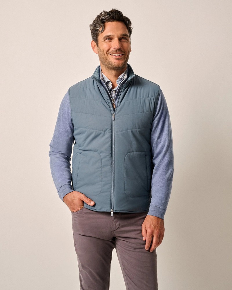 johnnie-O Fairhaven Quilted Zip Vest Blue Mirage Size M