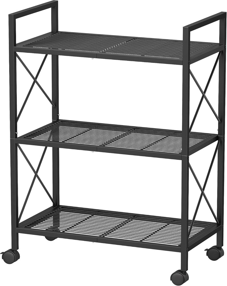 3-Tier Heavy Duty Metal Storage Rack with Wheels and Mesh Shelves