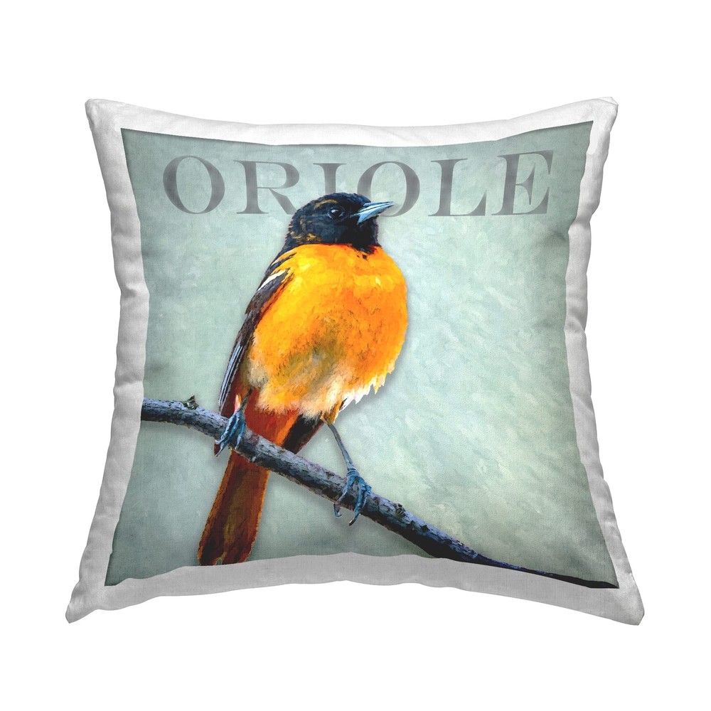 Perched Oriole Bird Wildlife Throw Pillow by Alpenglow Workshop