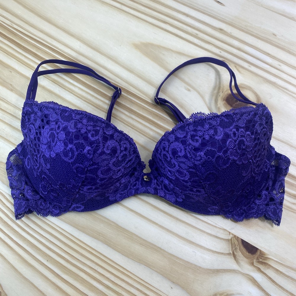 Victorias Secret Bra 34B Purple Lace Padded Demi Push Up Very Sexy