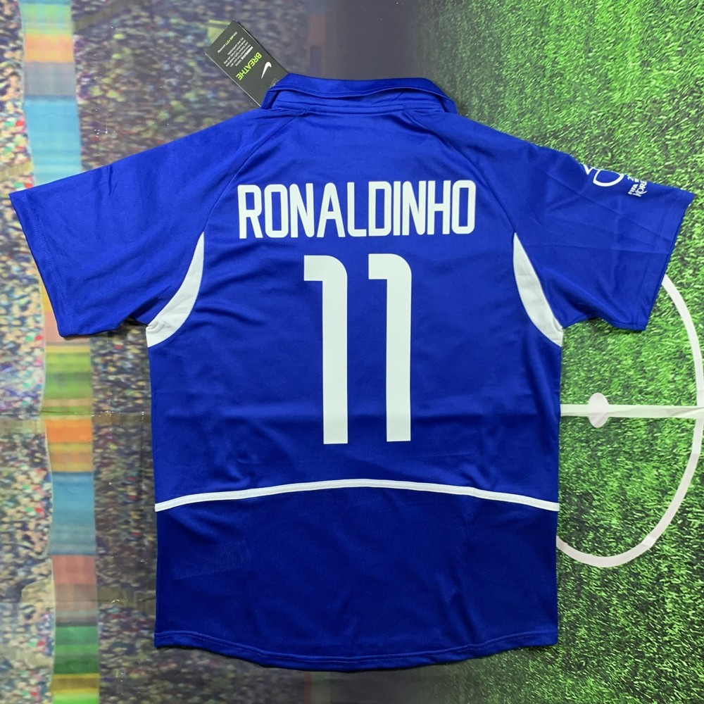 Ronaldinho #11 Brazil Away Jersey 2002 World Cup - Retro Shirt - Mens Large -NEW