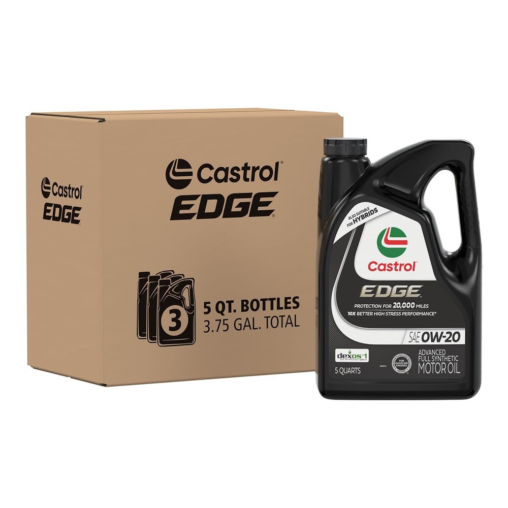 Castrol EDGE 0W-20 Advanced Full Synthetic Motor 5 Quarts, Pack of 3, Amber