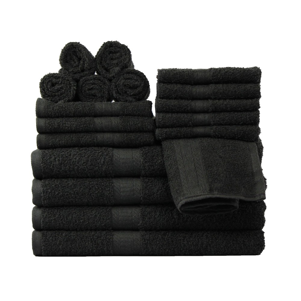 Mainstays 18-Piece Cotton Towel Set with 4 Bath 4 Hand 10 Washcloths in Black