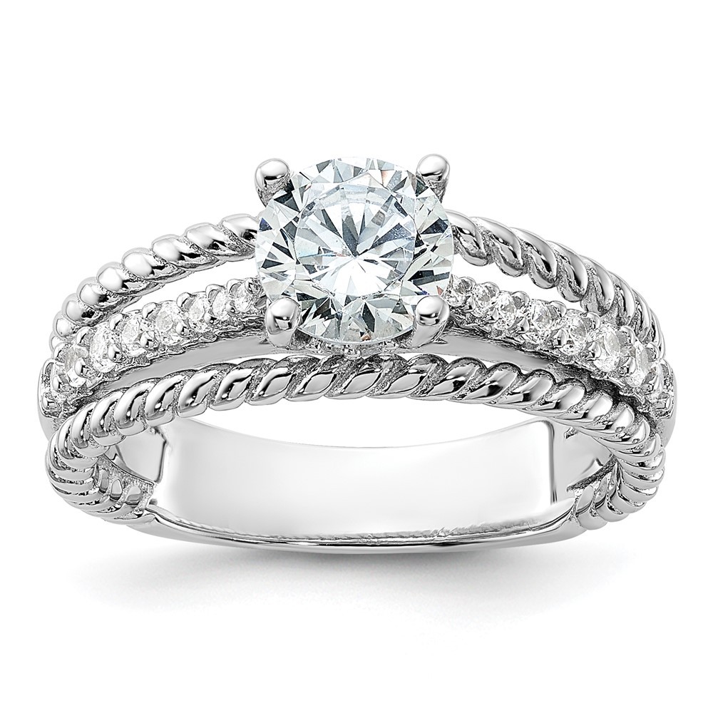 Sterling Silver Rhodium-plated Fancy Engagement Cubic Zirconia Ring Size 8