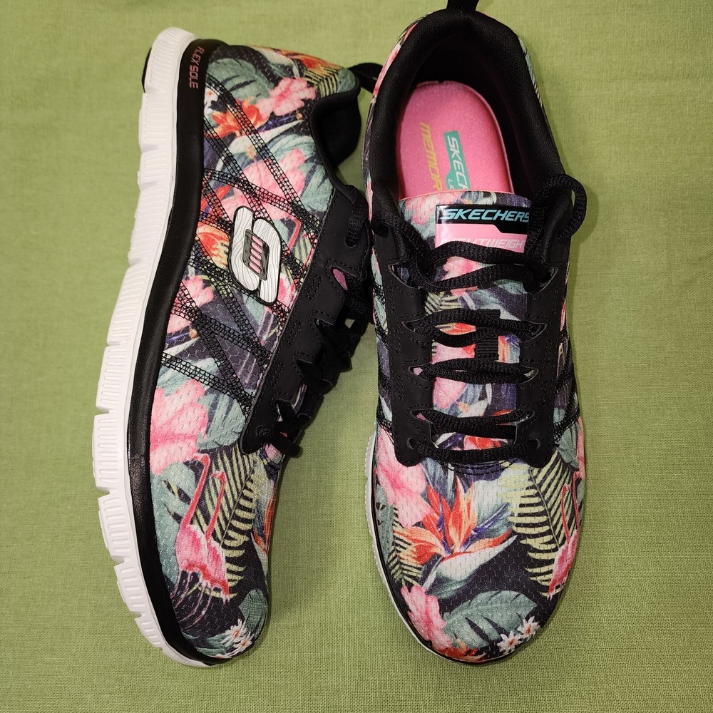 Skechers Floral Memory Foam Flex Sole Running Shoes Womens Sz.9.5 Worn Once