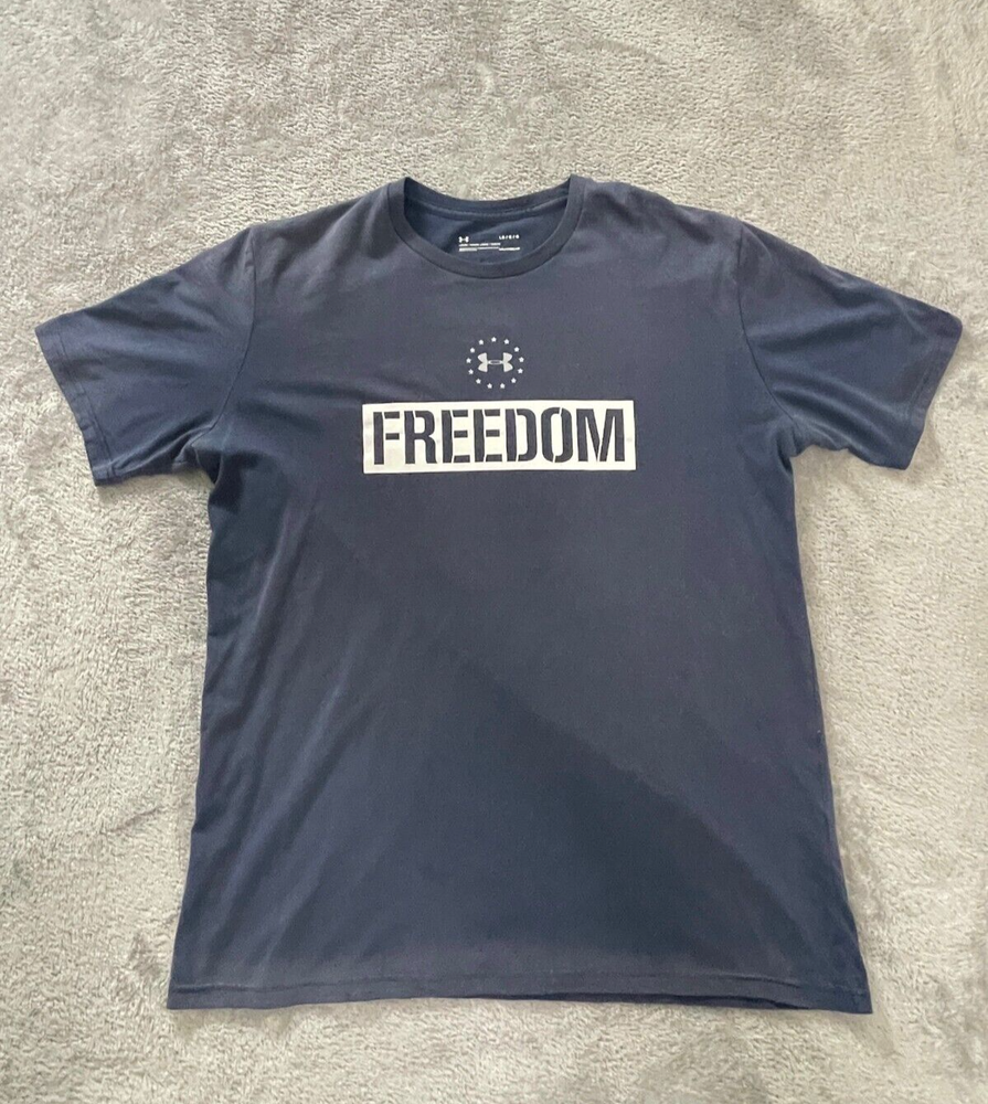 Under Armour HeatGear Shirt Adult Large Blue Short Sleeve Freedom Heatgear Men's