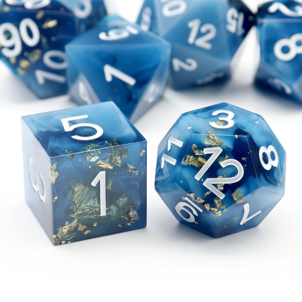 Sharp Edge Dice Blue DND Dice Set Resin Dice with Dice Case Polyhedral D&D Di...