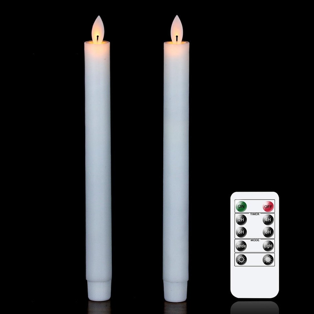 Flameless Taper Candles 9 Inch with Remote Timer Battery Operated Real Wax