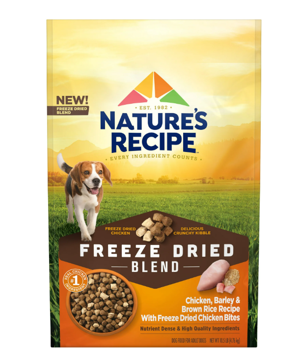 Nature’s Recipe Freeze Dried Chicken Barley Brown Rice Dog Food 10.5 lb Bag