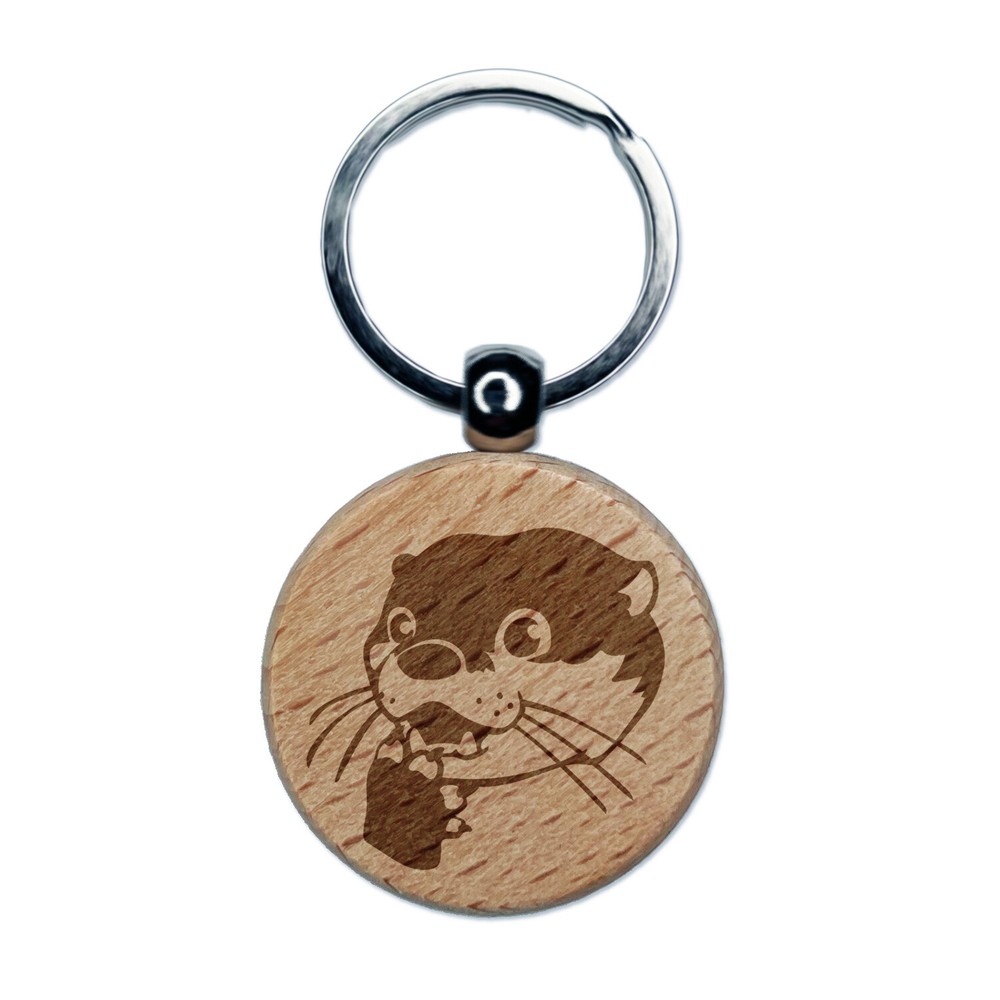 Shocked Surprised Otter Wooden Keychain Charm Engraved Round Tag