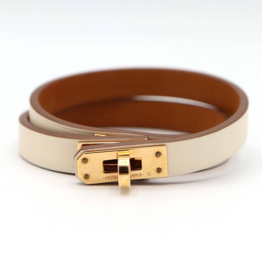 HERMES Mini Kelly Double Tour Bracelet T2 U Engraved White Gold 945437