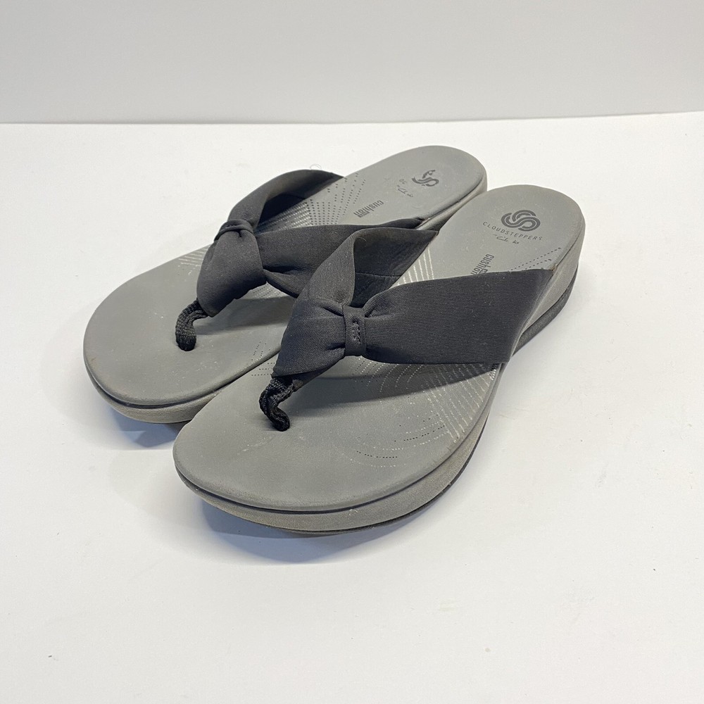 Clarks Cloudsteppers Womens Arla Gilson Black Fabric Sandals Size 7M Cushioned Comfort