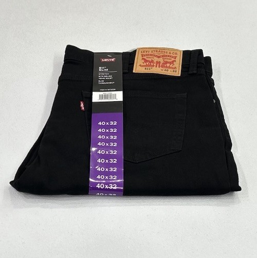 Levis 511 Mens Slim Fit Stretch Low Rise Jeans Black 40x32