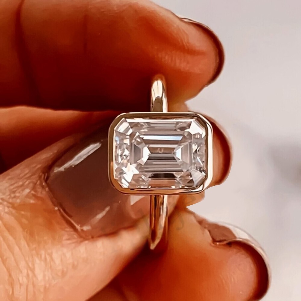 4.50 Ct Emerald Cut Off White Diamond Ring in 925 Silver Certified Shine