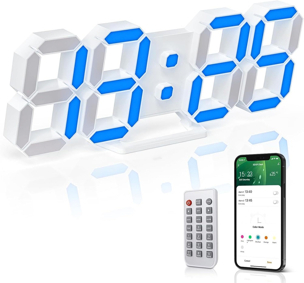 3D LED Digital Alarm Clock, 7 Colors, APP/Remote Control, 9.7