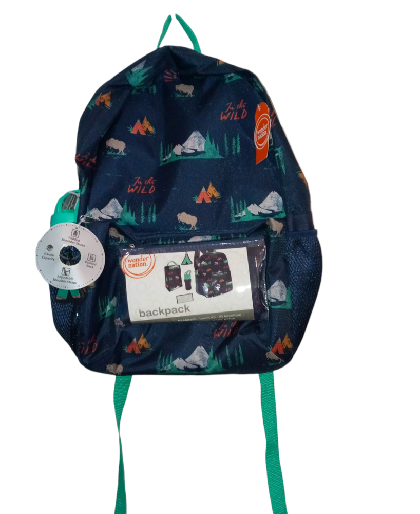 Back to School 5 Piece Wilderness Backpack Wonder Nation Adjustable Straps New-image