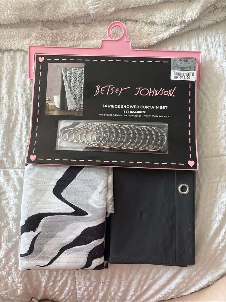 Betsey Johnson 14-Piece Shower Curtain Set Black and White