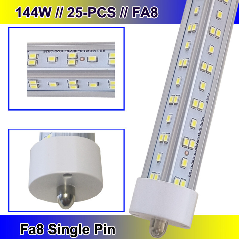 25PC LED Shop Light Single Pin FA8 8FT LED Tube Light Warehouse Garage LED