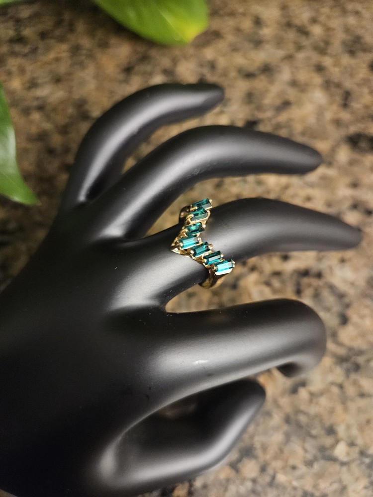 Gold-Tone Emerald Crystal Ring Size 7 Elegant Statement Piece