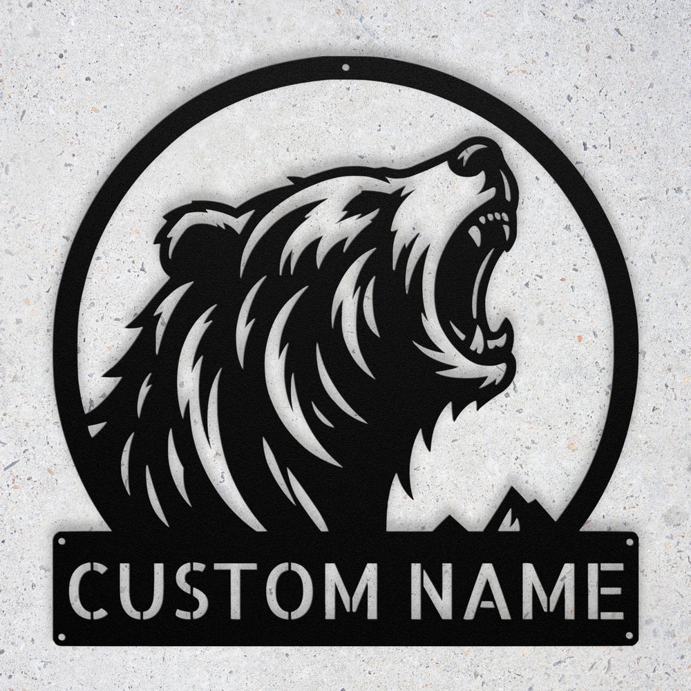 Personalized Roaring Bear Metal Sign Custom Wall Art Home Decor Gift
