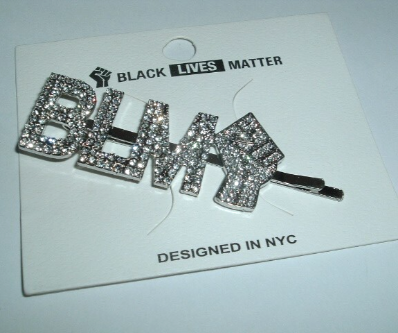 BLM Black Lives Matter Rhinestone Hair Pin with Tag