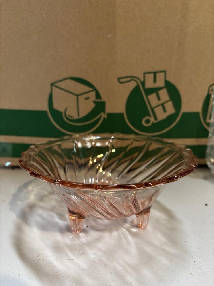 Vintage Jeanette Glass Pink Depression Swirl Footed Candy Dish Bowl 5.5 Inches