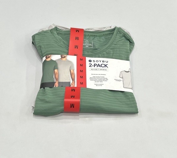 Soybu Men's 2-pack 4-Way Stretch Moisture Wicking Active Tee, Green/Gray, Size M