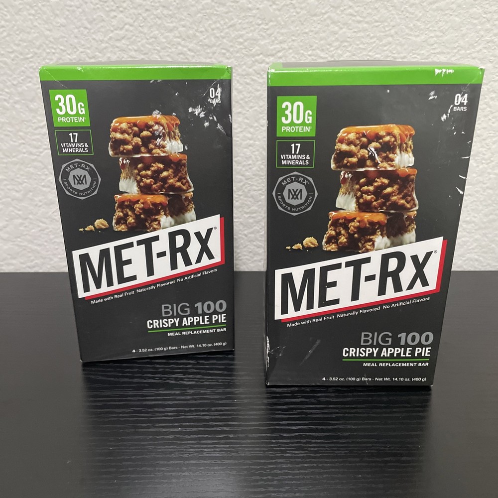 MET-Rx Big 100 Crispy Apple Pie Protein Bars 8 Count (2Packs of 4 Bars)