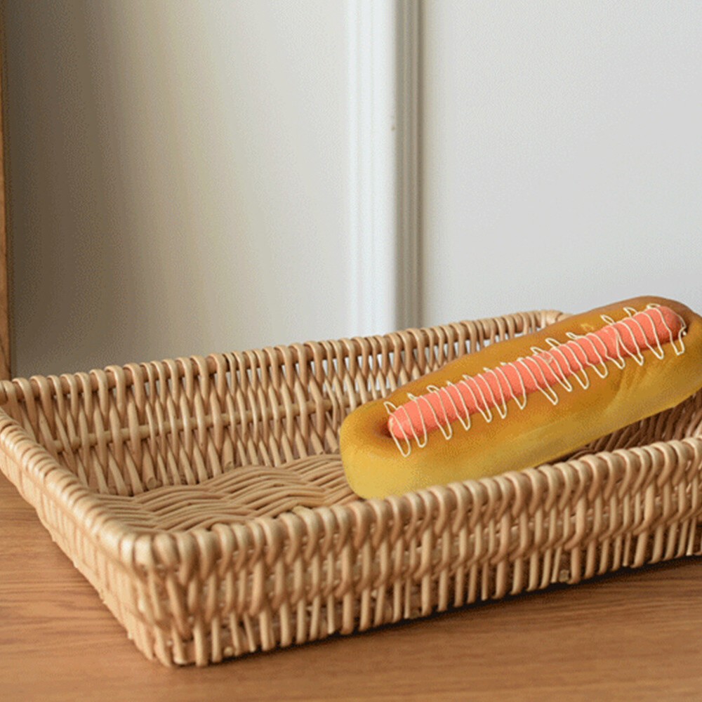 Collapsible Tray Rattan Storage Box Bread Basket Desktop Decoration