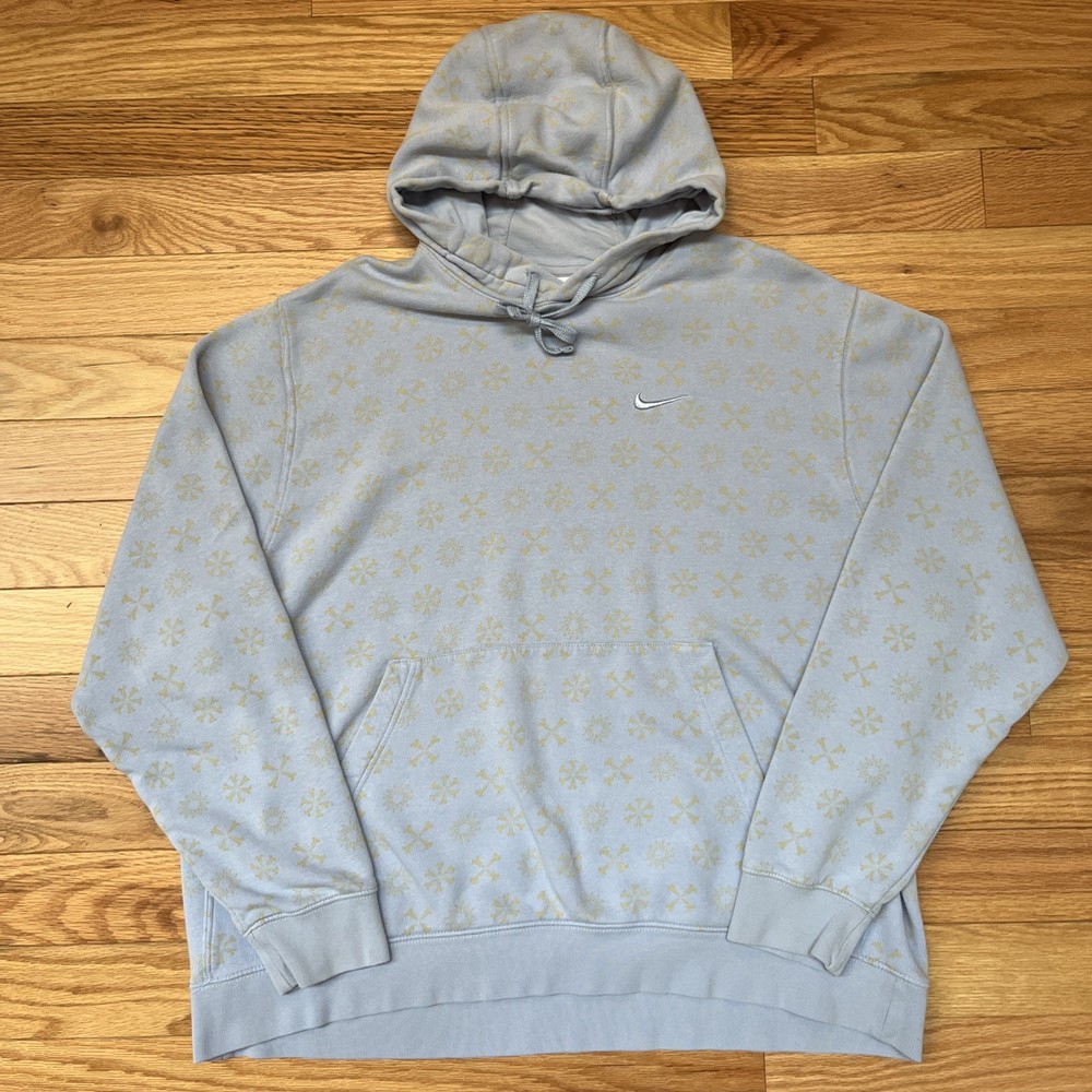 Nike Sportswear Club Fleece Monogram Pull Over Hoodie Men’s XXL Blue Distressed