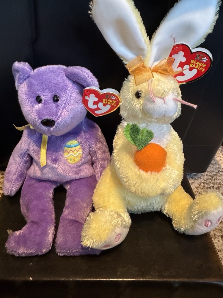 Ty Beanie Babies Eggs III Bear & Nibblies Bunny Retired Plush 2002 with Tags